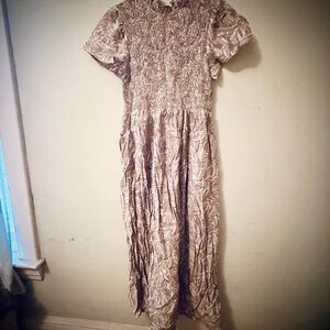 Boheme Beige Leaf Print Maxi Dress